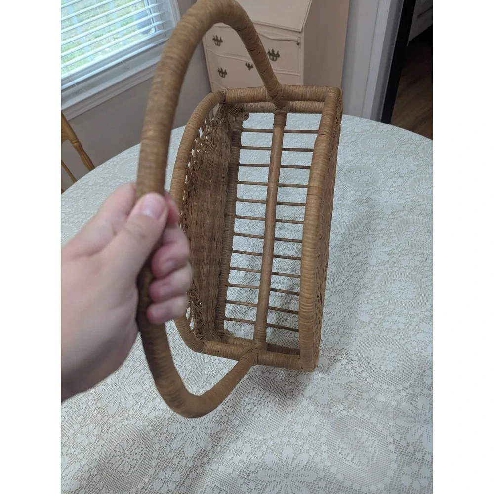 Magazine Rack Tan Woven Wicker Rattan Boho Fan Design Large